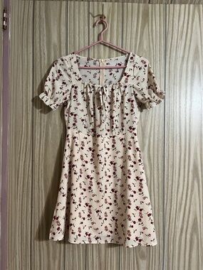 Cream Floral Tie-Front A-Line Dress